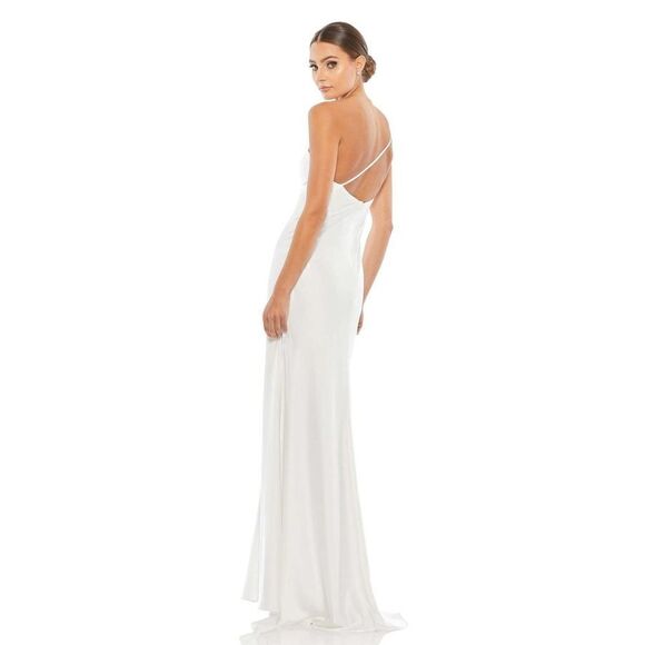 NWT MAC DUGGAL LEENA ONE SHOULDER DOUBLE STRAP WHITE SATIN GOWN US 8 $298 - Picture 5 of 11